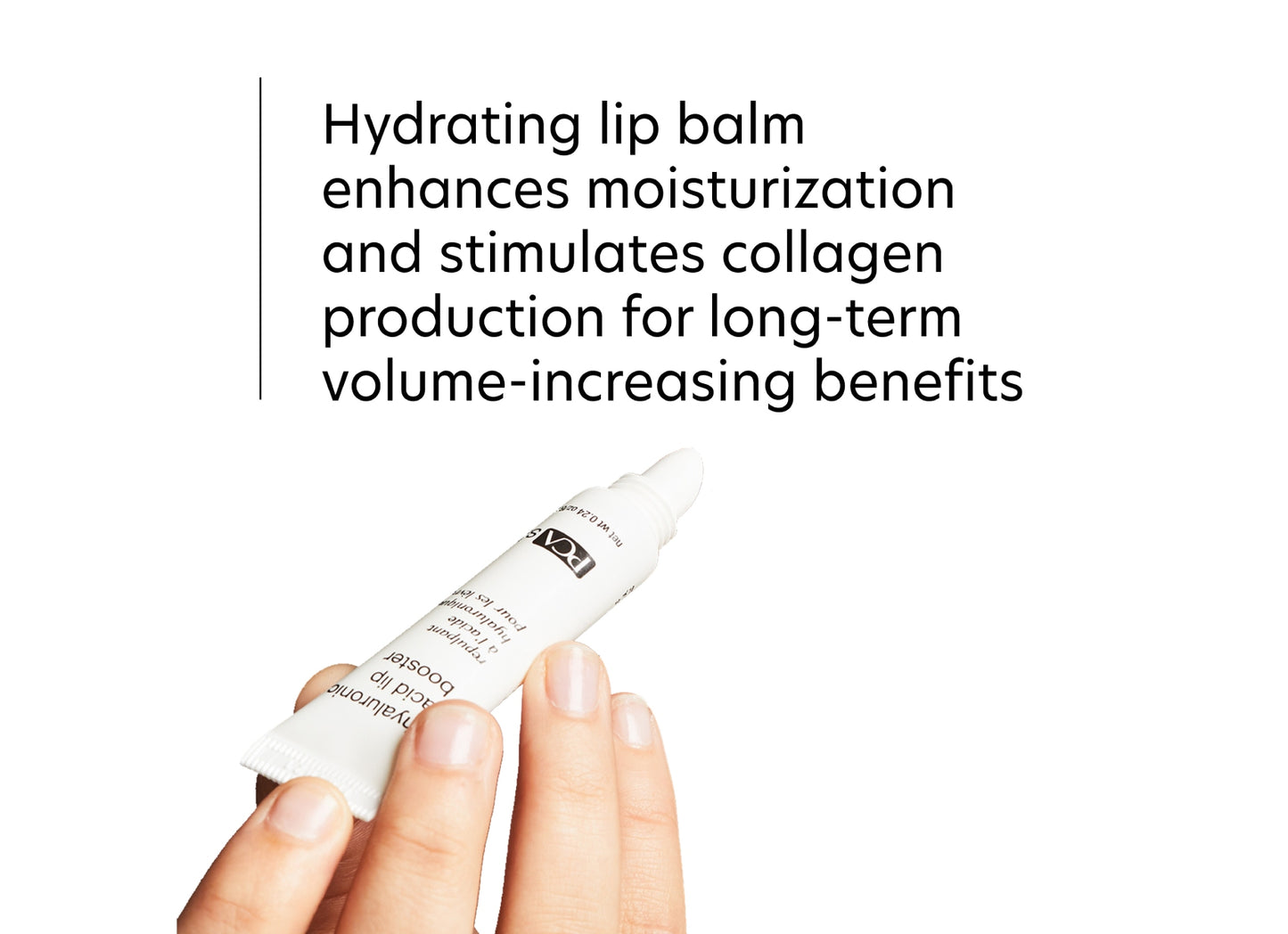Hydrating lip balm enhances moisturization and stimulates collagen production for long-term volume-increasing benefits