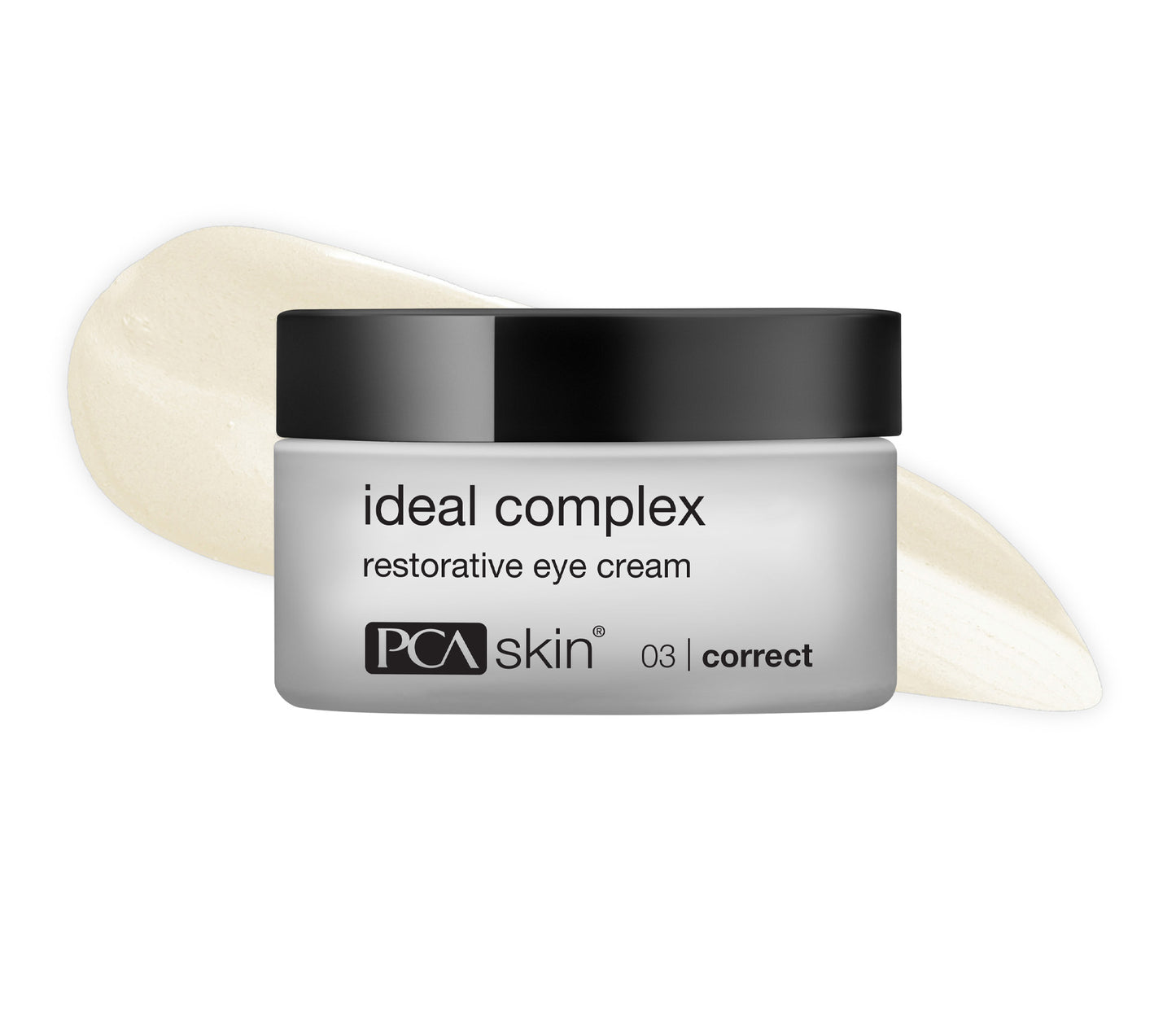 PCA Skin ideal complex restorative eye cream jar on a white background
